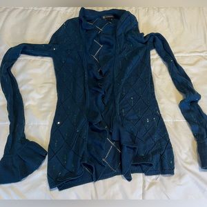 I.N.C. Teal Green Sequin Embellished Cardigan Sweater bell sleeve